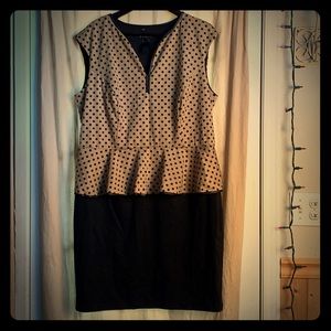 Tan/Black Polka dot peplum Dress